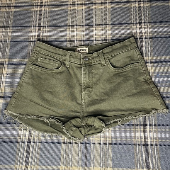 L’AGENCE High Rise Khaki Green Cut off Ryland Denim Shorts - Picture 3 of 7